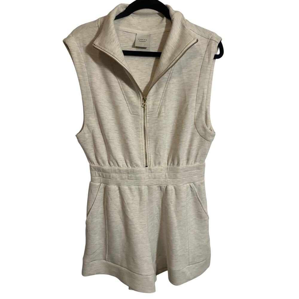 Varley DoubleSoft Zip Front Sleeveless Romper Playsuit Oatmeal Medium